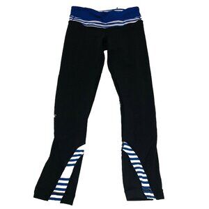 lululemon black cropped Leggings back pocket striped waist sz 2 yoga pants ~ X6